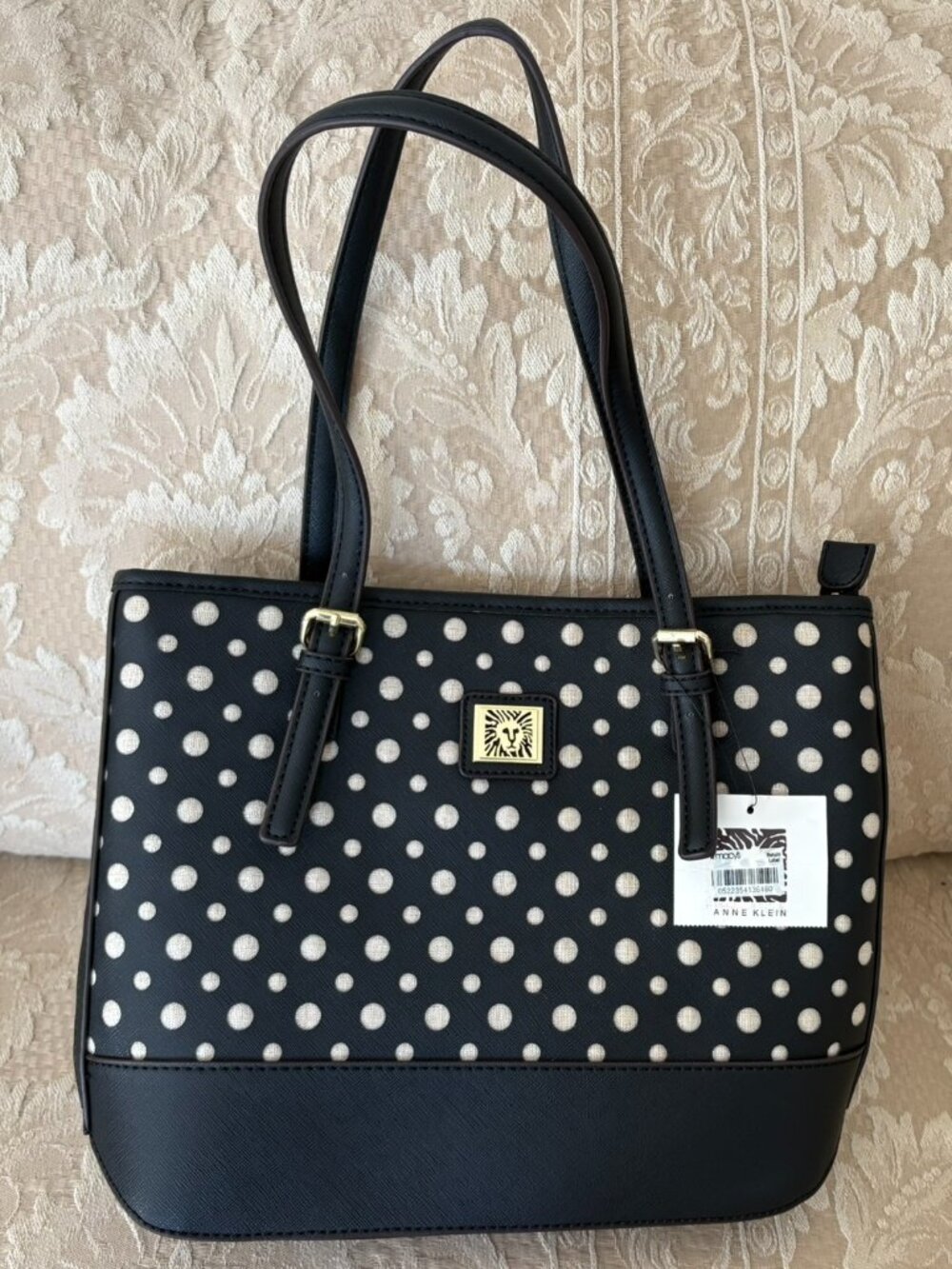 Anne Klein Perfect Tote — Black & Gold Shimmer Polka Dots (NWT)